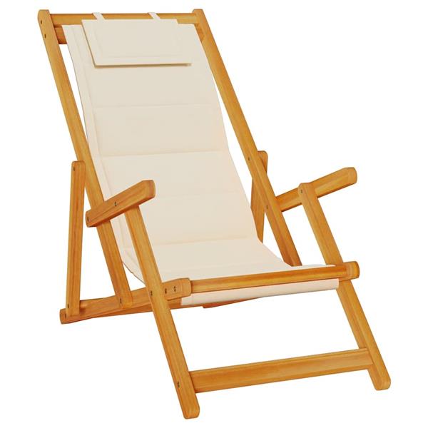 Grote foto vidaxl strandstoel inklapbaar met armleuningen acaciahout en textileen tuin en terras tuinmeubelen