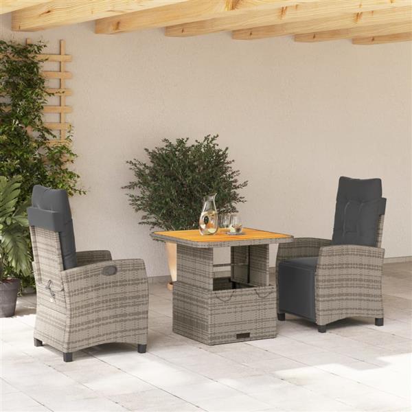 Grote foto vidaxl 3 delige tuinset met kussens poly rattan grijs tuin en terras tuinmeubelen