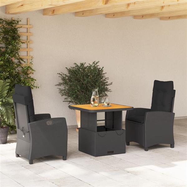 Grote foto vidaxl 3 delige tuinset met kussens poly rattan zwart tuin en terras tuinmeubelen