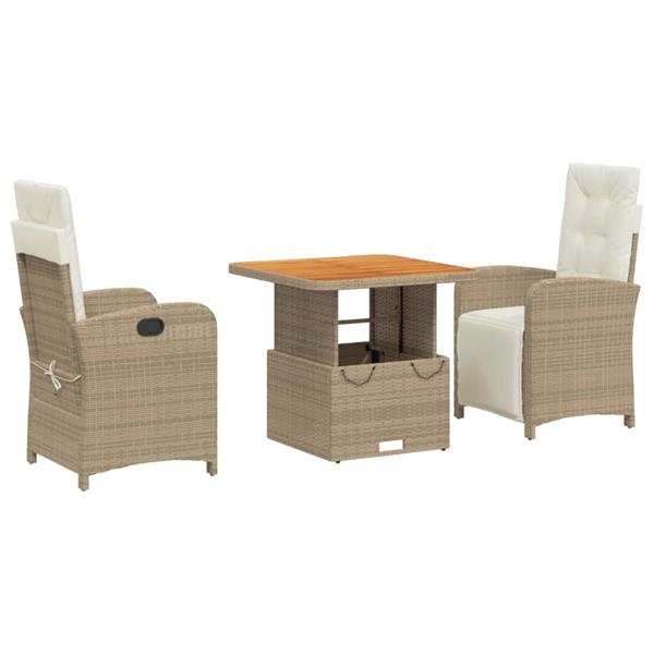 Grote foto vidaxl 3 delige tuinset met kussens poly rattan beige tuin en terras tuinmeubelen