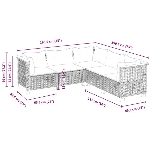 Grote foto vidaxl 5 delige loungeset met kussens poly rattan beige tuin en terras tuinmeubelen