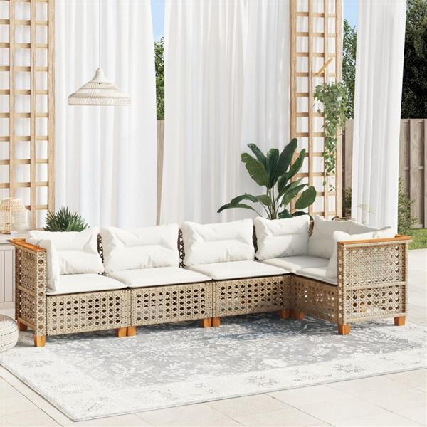 Grote foto vidaxl 5 delige loungeset met kussens poly rattan beige tuin en terras tuinmeubelen