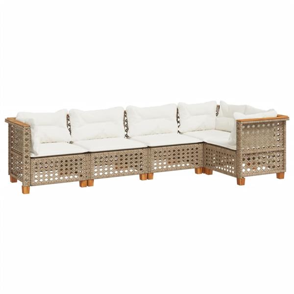 Grote foto vidaxl 5 delige loungeset met kussens poly rattan beige tuin en terras tuinmeubelen