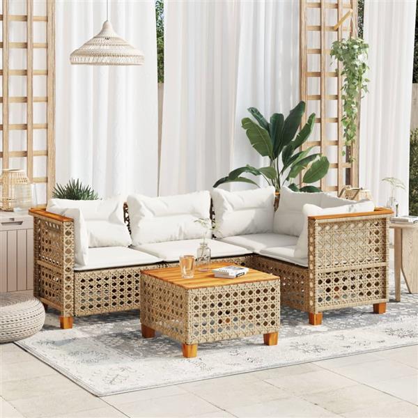 Grote foto vidaxl 5 delige loungeset met kussens poly rattan beige tuin en terras tuinmeubelen