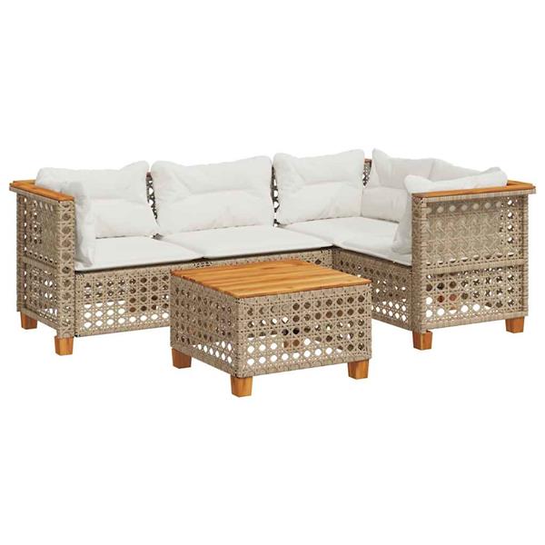 Grote foto vidaxl 5 delige loungeset met kussens poly rattan beige tuin en terras tuinmeubelen