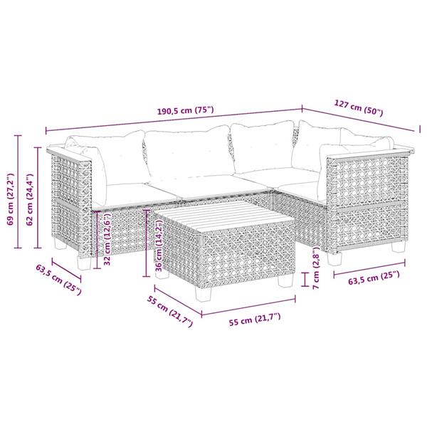 Grote foto vidaxl 5 delige loungeset met kussens poly rattan beige tuin en terras tuinmeubelen
