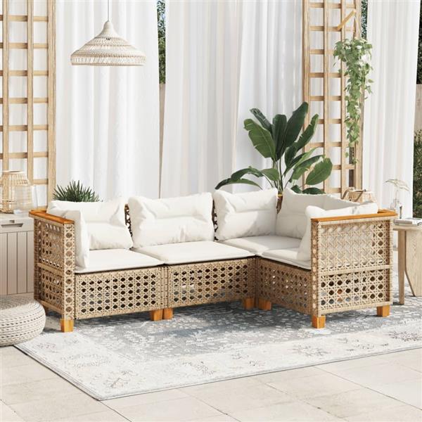 Grote foto vidaxl 4 delige loungeset met kussens poly rattan beige tuin en terras tuinmeubelen
