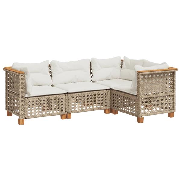 Grote foto vidaxl 4 delige loungeset met kussens poly rattan beige tuin en terras tuinmeubelen