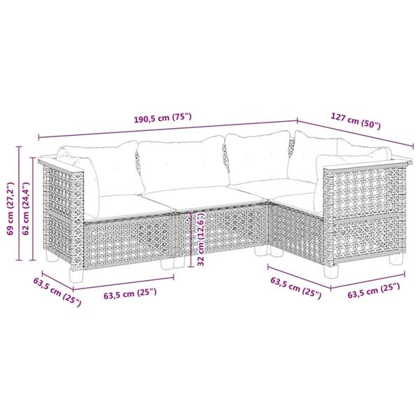 Grote foto vidaxl 4 delige loungeset met kussens poly rattan beige tuin en terras tuinmeubelen