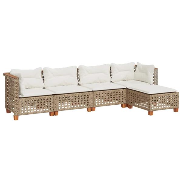 Grote foto vidaxl 5 delige loungeset met kussens poly rattan beige tuin en terras tuinmeubelen