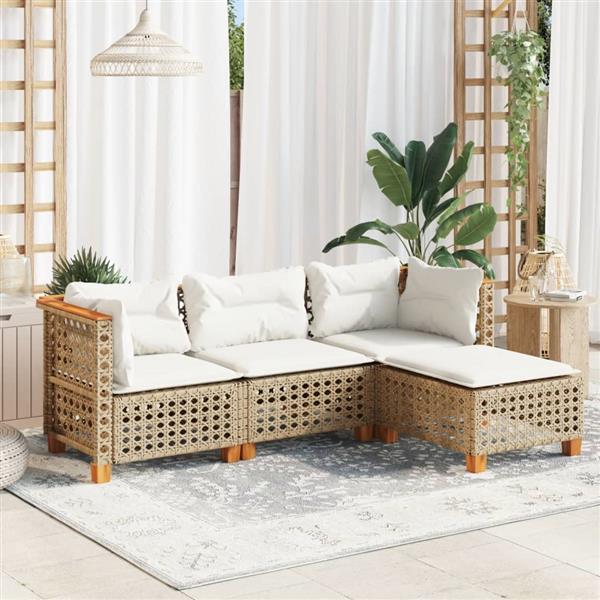 Grote foto vidaxl 4 delige loungeset met kussens poly rattan beige tuin en terras tuinmeubelen