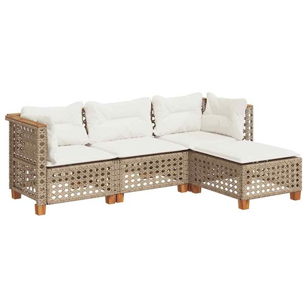 Grote foto vidaxl 4 delige loungeset met kussens poly rattan beige tuin en terras tuinmeubelen