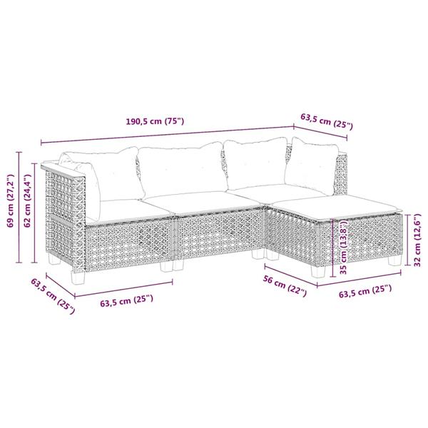 Grote foto vidaxl 4 delige loungeset met kussens poly rattan beige tuin en terras tuinmeubelen