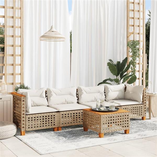 Grote foto vidaxl 5 delige loungeset met kussens poly rattan beige tuin en terras tuinmeubelen