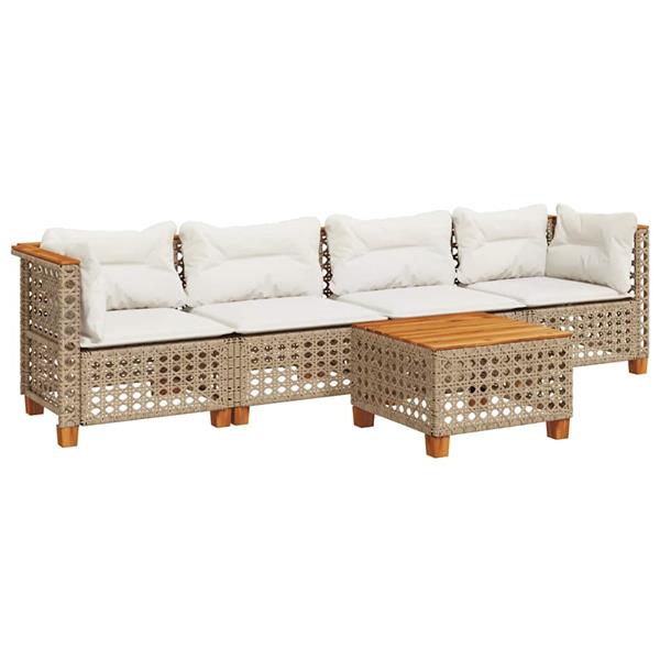Grote foto vidaxl 5 delige loungeset met kussens poly rattan beige tuin en terras tuinmeubelen