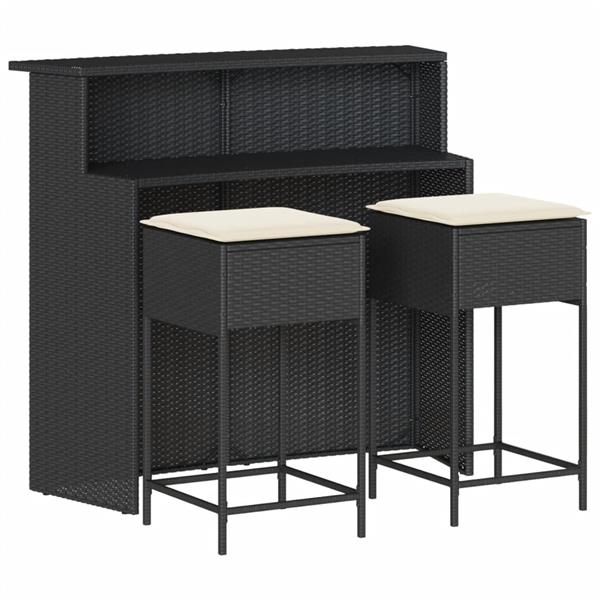 Grote foto vidaxl 3 delige tuinbarset met kussens poly rattan zwart tuin en terras tuinmeubelen