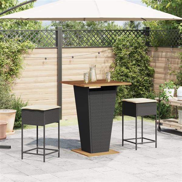 Grote foto vidaxl 3 delige tuinbarset met kussens poly rattan zwart tuin en terras tuinmeubelen