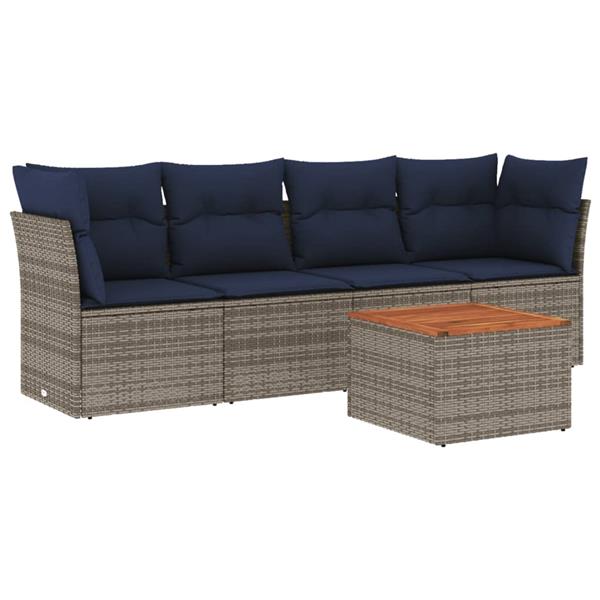 Grote foto vidaxl 5 delige loungeset met kussens poly rattan grijs tuin en terras tuinmeubelen