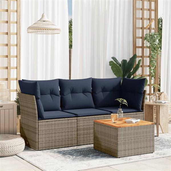 Grote foto vidaxl 4 delige loungeset met kussens poly rattan grijs tuin en terras tuinmeubelen