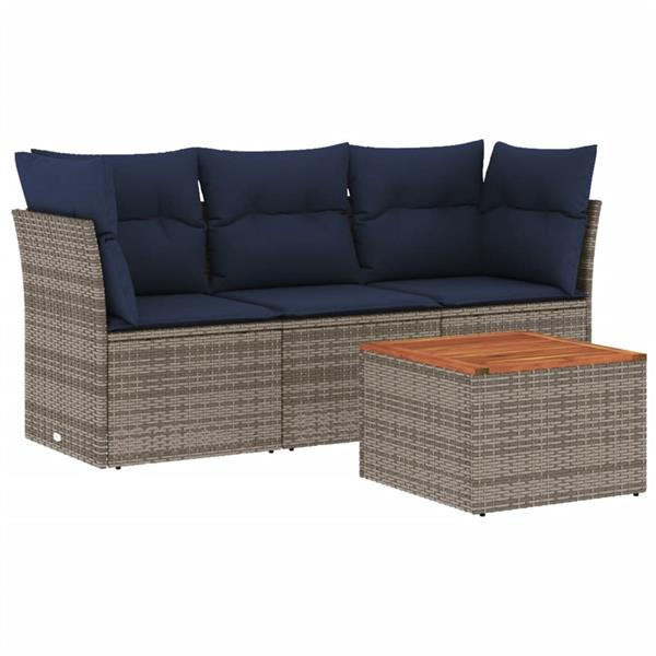 Grote foto vidaxl 4 delige loungeset met kussens poly rattan grijs tuin en terras tuinmeubelen