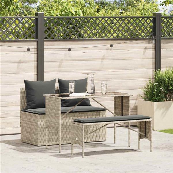 Grote foto vidaxl 3 delige tuinset met kussens poly rattan lichtgrijs tuin en terras tuinmeubelen
