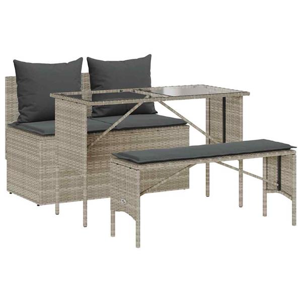 Grote foto vidaxl 3 delige tuinset met kussens poly rattan lichtgrijs tuin en terras tuinmeubelen