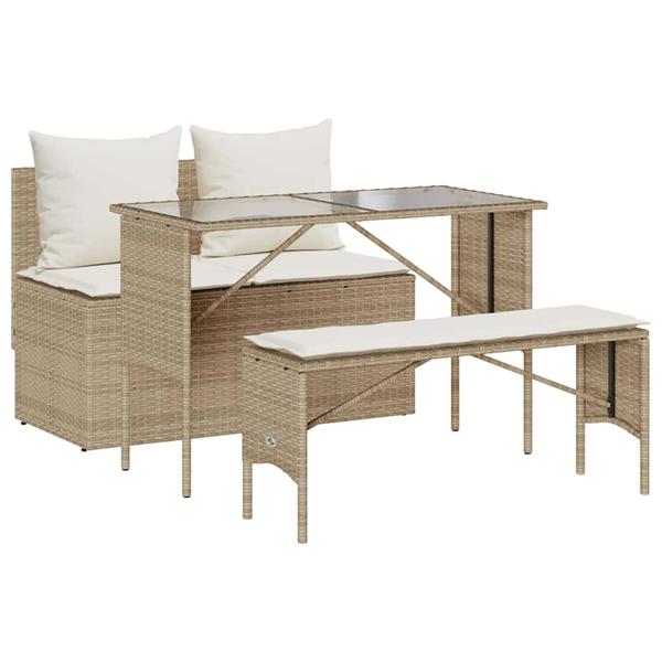 Grote foto vidaxl 3 delige tuinset met kussens poly rattan beige tuin en terras tuinmeubelen