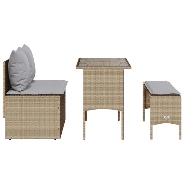 Grote foto vidaxl 3 delige tuinset met kussens poly rattan beige tuin en terras tuinmeubelen