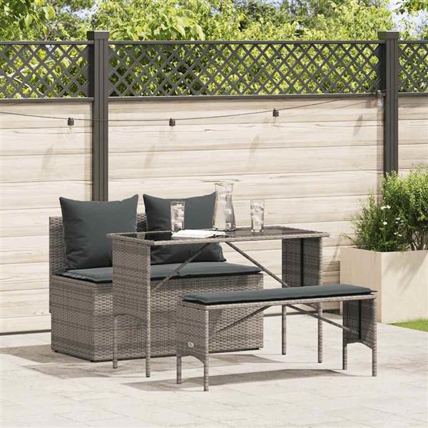 Grote foto vidaxl 3 delige tuinset met kussens poly rattan grijs tuin en terras tuinmeubelen