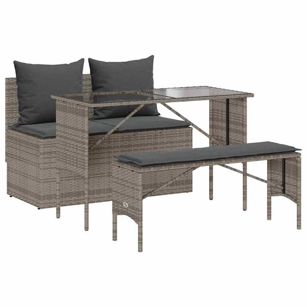 Grote foto vidaxl 3 delige tuinset met kussens poly rattan grijs tuin en terras tuinmeubelen