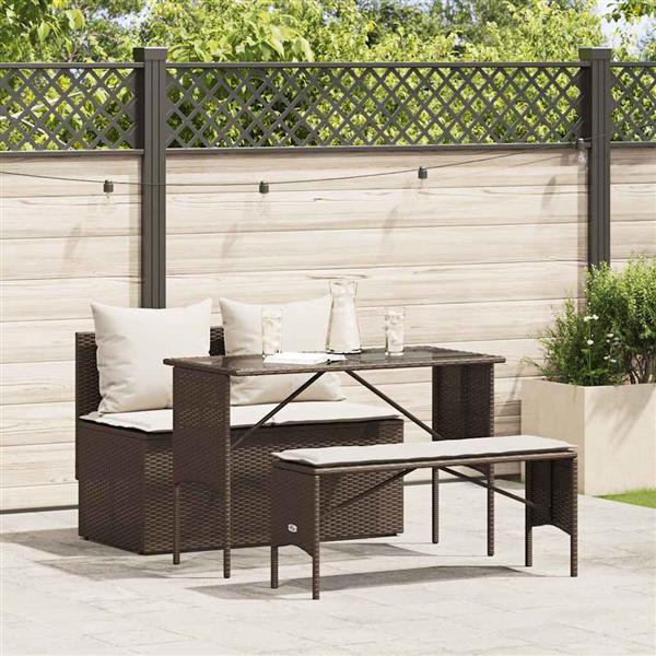 Grote foto vidaxl 3 delige tuinset met kussens poly rattan bruin tuin en terras tuinmeubelen