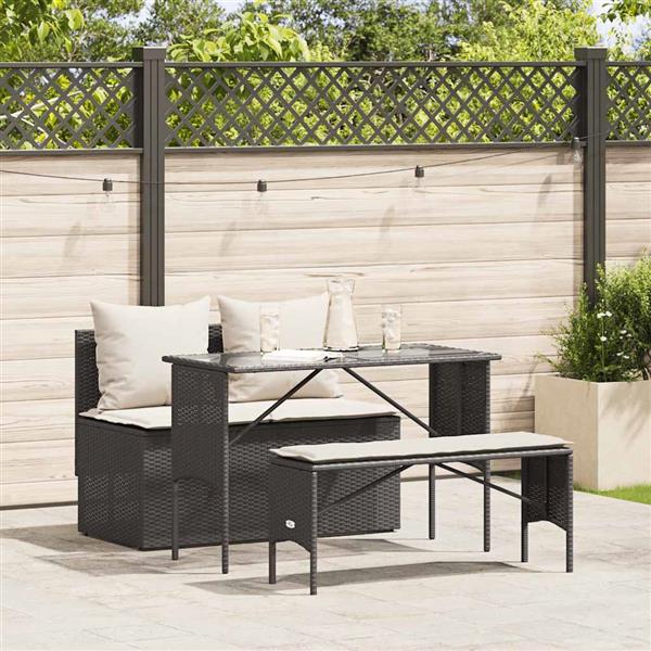 Grote foto vidaxl 3 delige tuinset met kussens poly rattan zwart tuin en terras tuinmeubelen