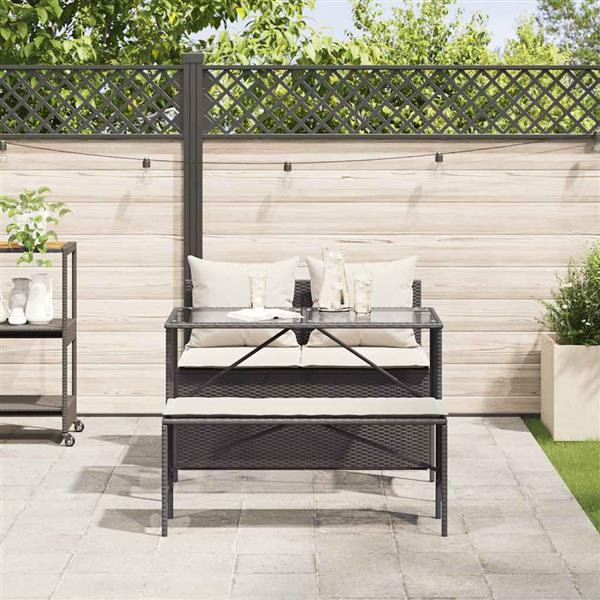 Grote foto vidaxl 3 delige tuinset met kussens poly rattan zwart tuin en terras tuinmeubelen