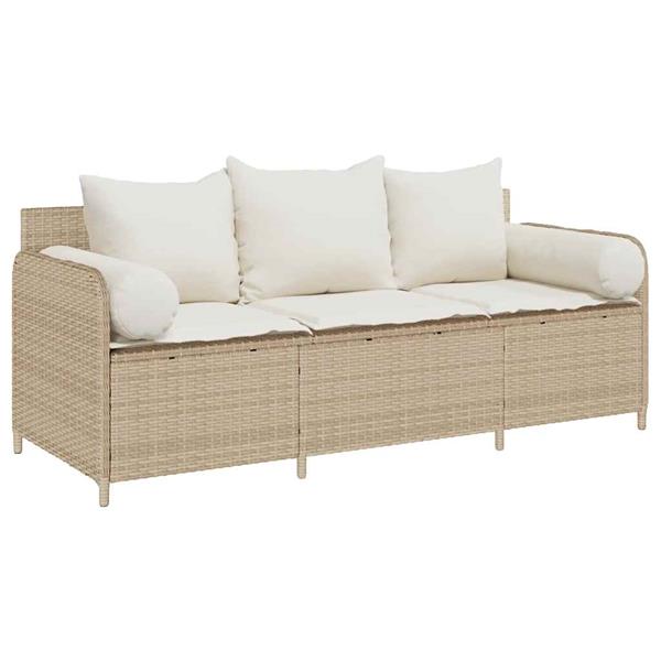 Grote foto vidaxl tuinbank 3 zits met kussens poly rattan beige tuin en terras tuinmeubelen