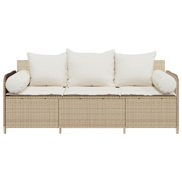 Grote foto vidaxl tuinbank 3 zits met kussens poly rattan beige tuin en terras tuinmeubelen