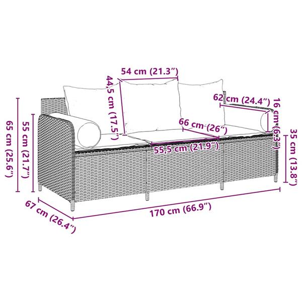 Grote foto vidaxl tuinbank 3 zits met kussens poly rattan beige tuin en terras tuinmeubelen