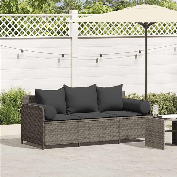 Grote foto vidaxl tuinbank 3 zits met kussens poly rattan grijs tuin en terras tuinmeubelen