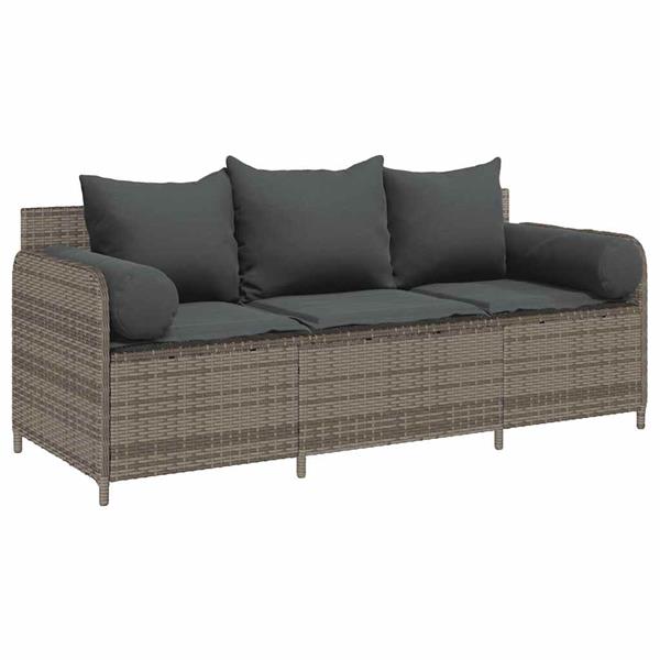 Grote foto vidaxl tuinbank 3 zits met kussens poly rattan grijs tuin en terras tuinmeubelen