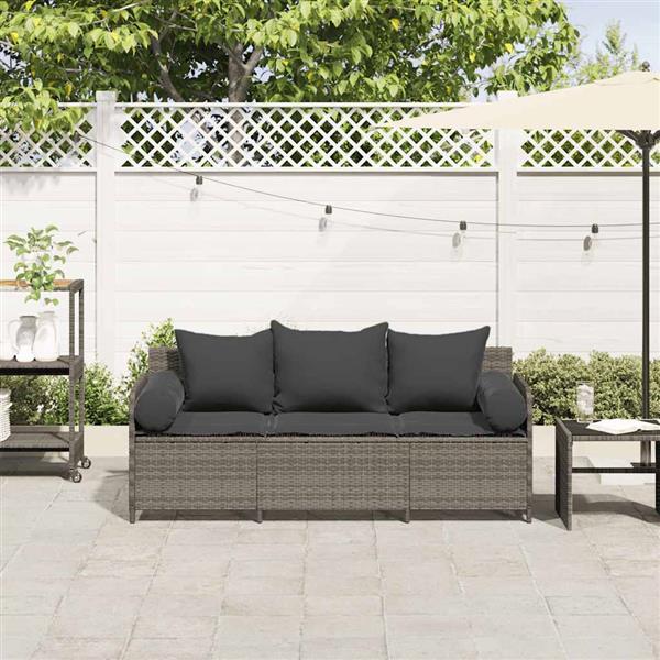 Grote foto vidaxl tuinbank 3 zits met kussens poly rattan grijs tuin en terras tuinmeubelen
