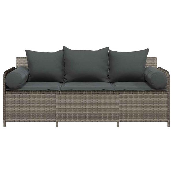 Grote foto vidaxl tuinbank 3 zits met kussens poly rattan grijs tuin en terras tuinmeubelen