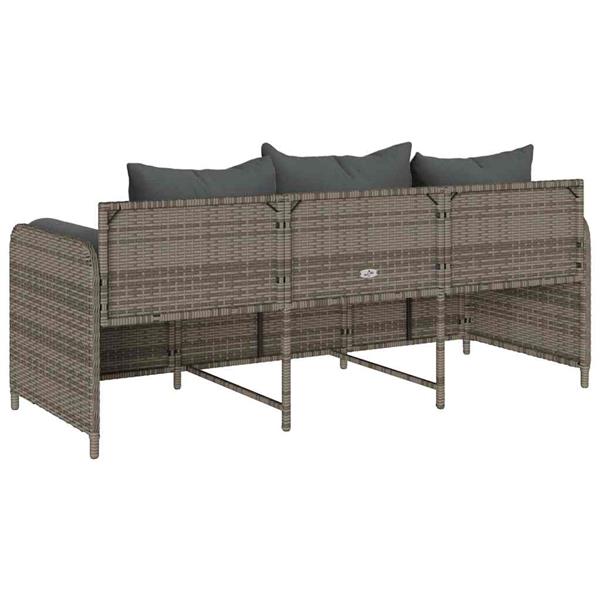 Grote foto vidaxl tuinbank 3 zits met kussens poly rattan grijs tuin en terras tuinmeubelen
