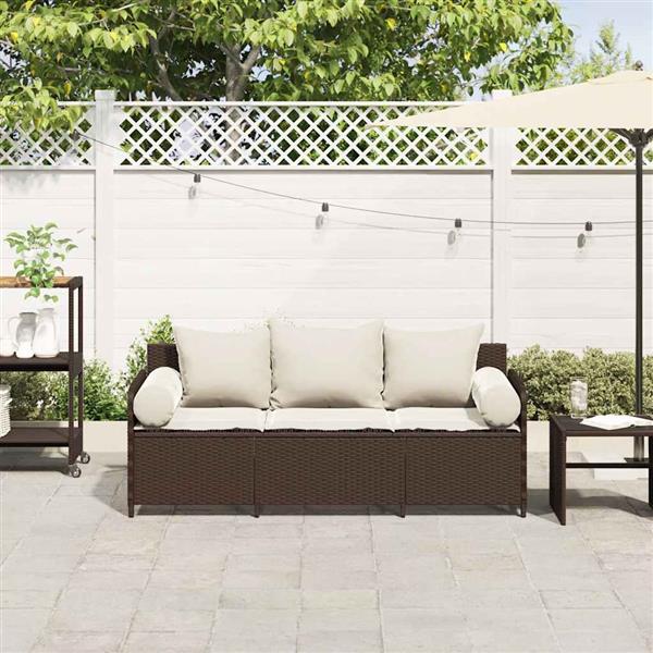Grote foto vidaxl tuinbank 3 zits met kussens poly rattan bruin tuin en terras tuinmeubelen