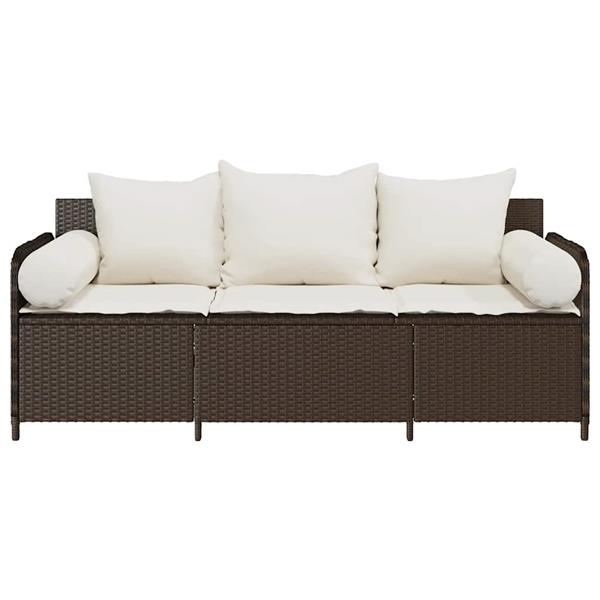Grote foto vidaxl tuinbank 3 zits met kussens poly rattan bruin tuin en terras tuinmeubelen
