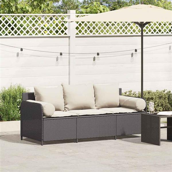 Grote foto vidaxl tuinbank 3 zits met kussens poly rattan zwart tuin en terras tuinmeubelen