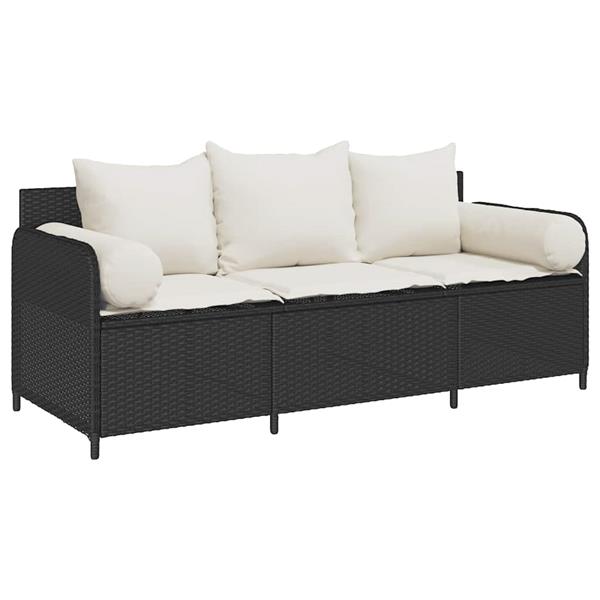Grote foto vidaxl tuinbank 3 zits met kussens poly rattan zwart tuin en terras tuinmeubelen