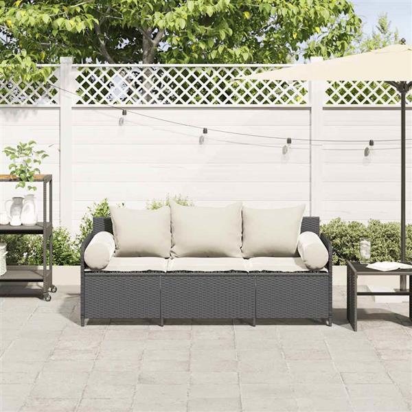Grote foto vidaxl tuinbank 3 zits met kussens poly rattan zwart tuin en terras tuinmeubelen