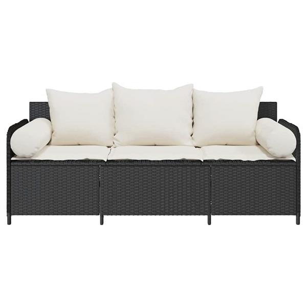 Grote foto vidaxl tuinbank 3 zits met kussens poly rattan zwart tuin en terras tuinmeubelen