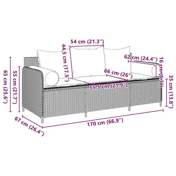 Grote foto vidaxl tuinbank 3 zits met kussens poly rattan zwart tuin en terras tuinmeubelen