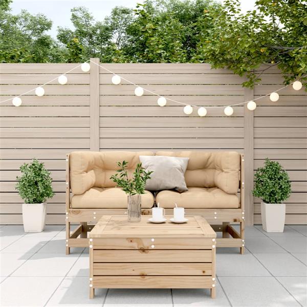 Grote foto vidaxl 3 delige loungeset met kussens massief grenenhout tuin en terras tuinmeubelen