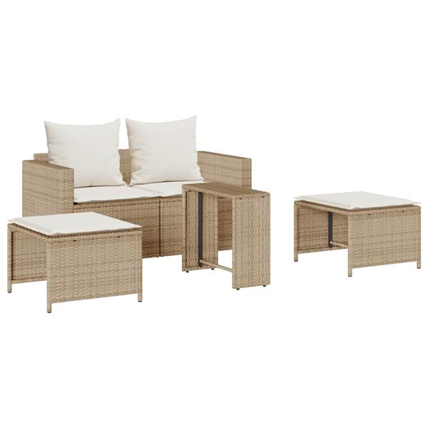 Grote foto vidaxl 5 delige tuinbankstel met kussens stapelbaar beige poly rattan tuin en terras tuinmeubelen